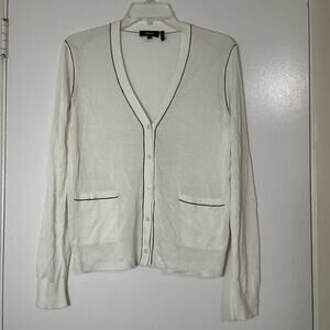 NWOT THEORY Ivory white lightweight silk knit button down cardigan size Medium